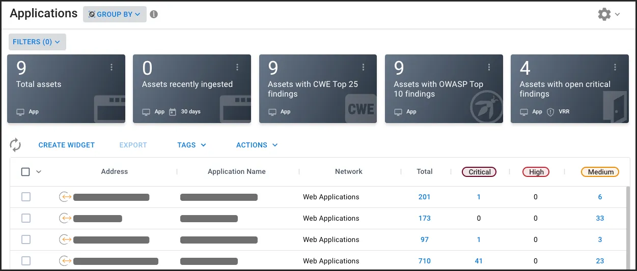 Screenshot of the Applications page.