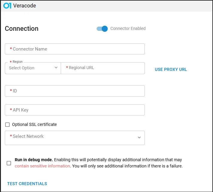Veracode Connector - Connector Configuration Window Veracode Connector - Connector Configuration Window