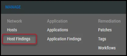 Note Host Findings - Host Findings Menu Location
