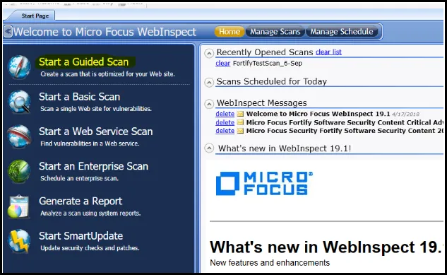 Fortify Scan - Start Page