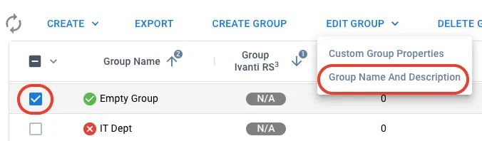 Edit Group - Select Group and Edit Group and Description Menu Location