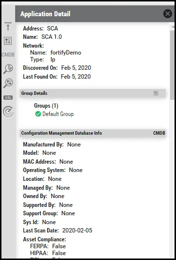 Fortify - Application Detail Pane Information