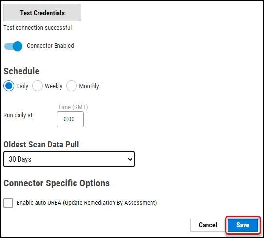Veracode Connector - Save Connector Button Location
