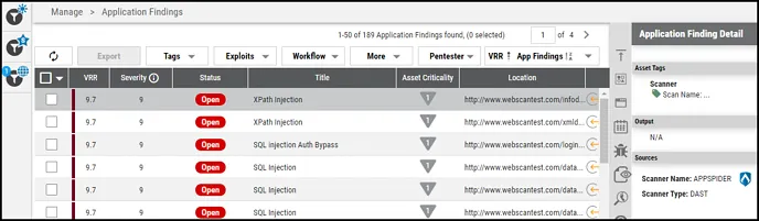 AppSpider Connector - AppSpider Findings on Application Findings Page