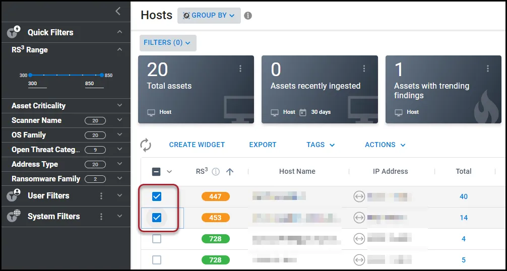 Selecting two hosts on the Hosts page to add to a group. Selecting two hosts on the Hosts page to add to a group.