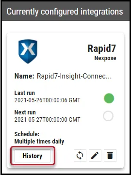 Nexpose Connector Guide - History Button Location