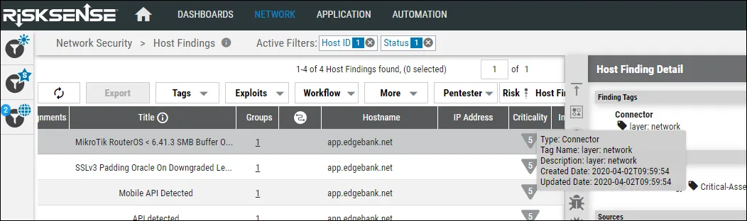 Edgescan Connector Guide - Host Findings Page View