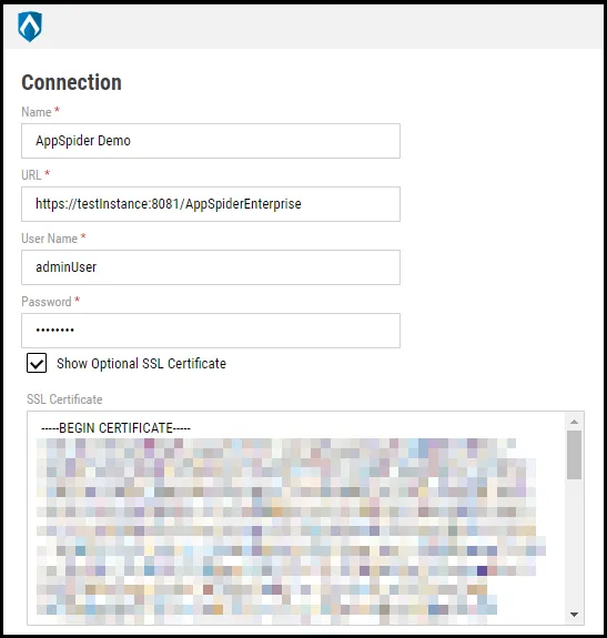 AppSpider Connector - Connection Window