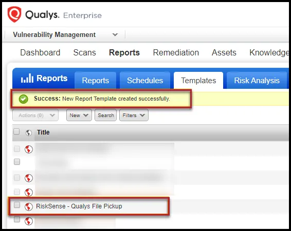 Qualys Vuln Report - Successfully Created Report Template