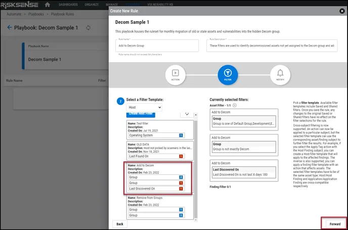 Decom Playbooks - Add to Group Filter Selection