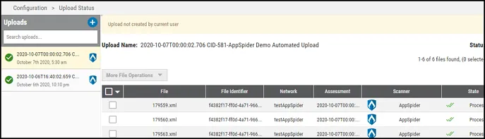 AppSpider Connector - Uploads Page
