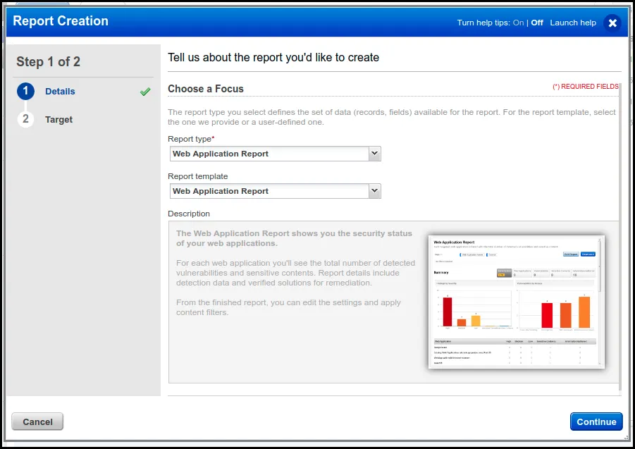Qualys WAS - Report Creation Step 1