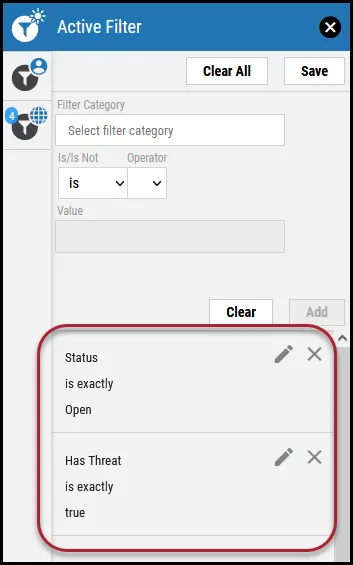 Clearing Active Filters - Active Filter Pane