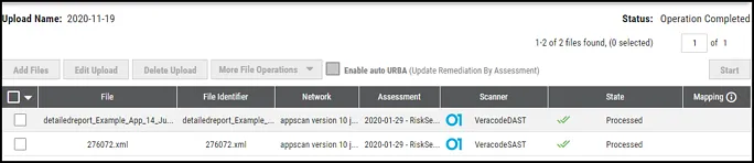 Veracode Connector - Uploads Page