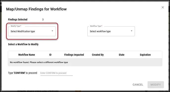 Remove Findings Workflow - Modify Type Location