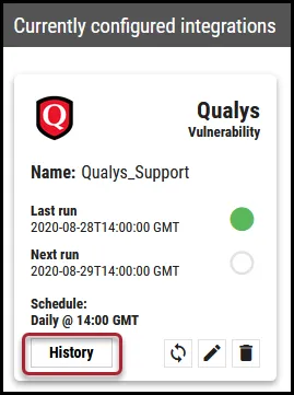 Qualys Vuln Connector - History Button Location