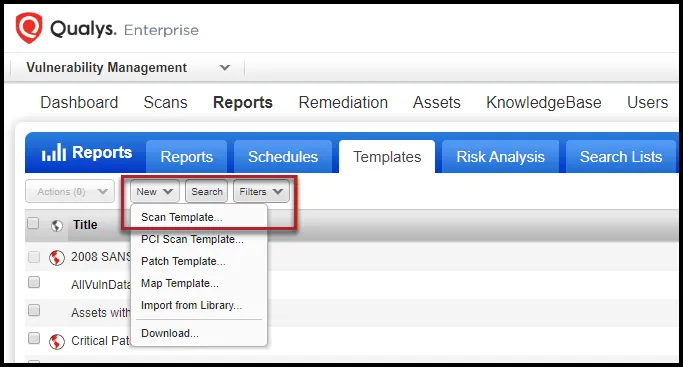 Qualys Vuln Report - New Scan Template Location