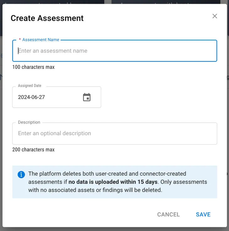 Create Assessment - Create Assessment Window-1 Create Assessment - Create Assessment Window-1