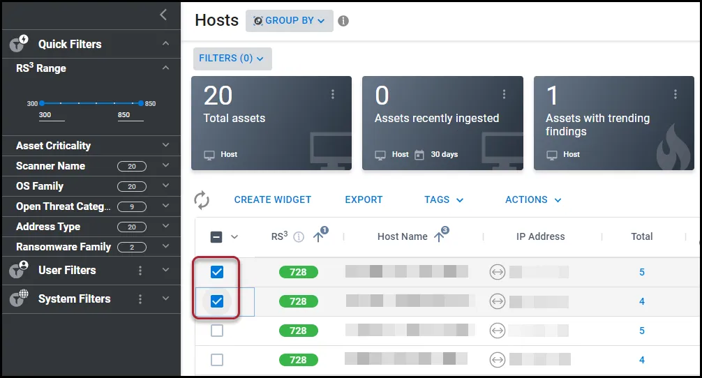 Selecting two hosts to remove from a group on the Hosts page.