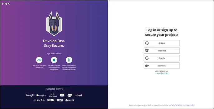Snyk Export - Login Screen Snyk Export - Login Screen