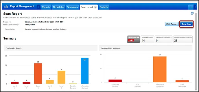 Qualys WAS - Scan Report - Download Button