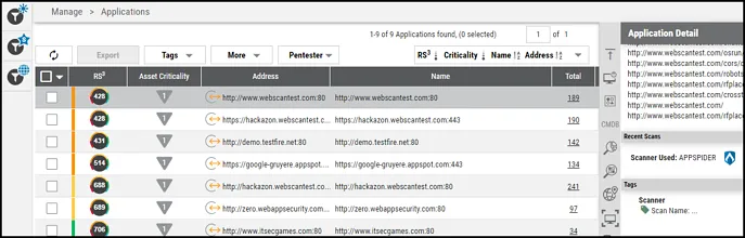 AppSpider Connector - Applications Page