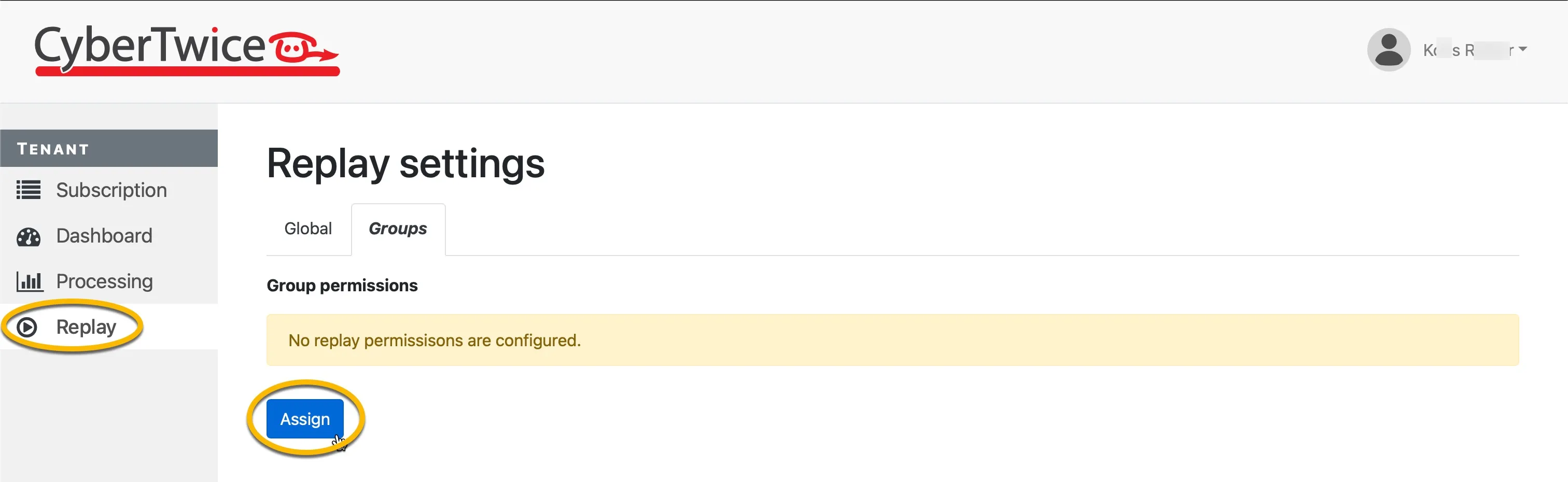 ATTEST management portal ‘Replay’ - ‘Groups’ tab