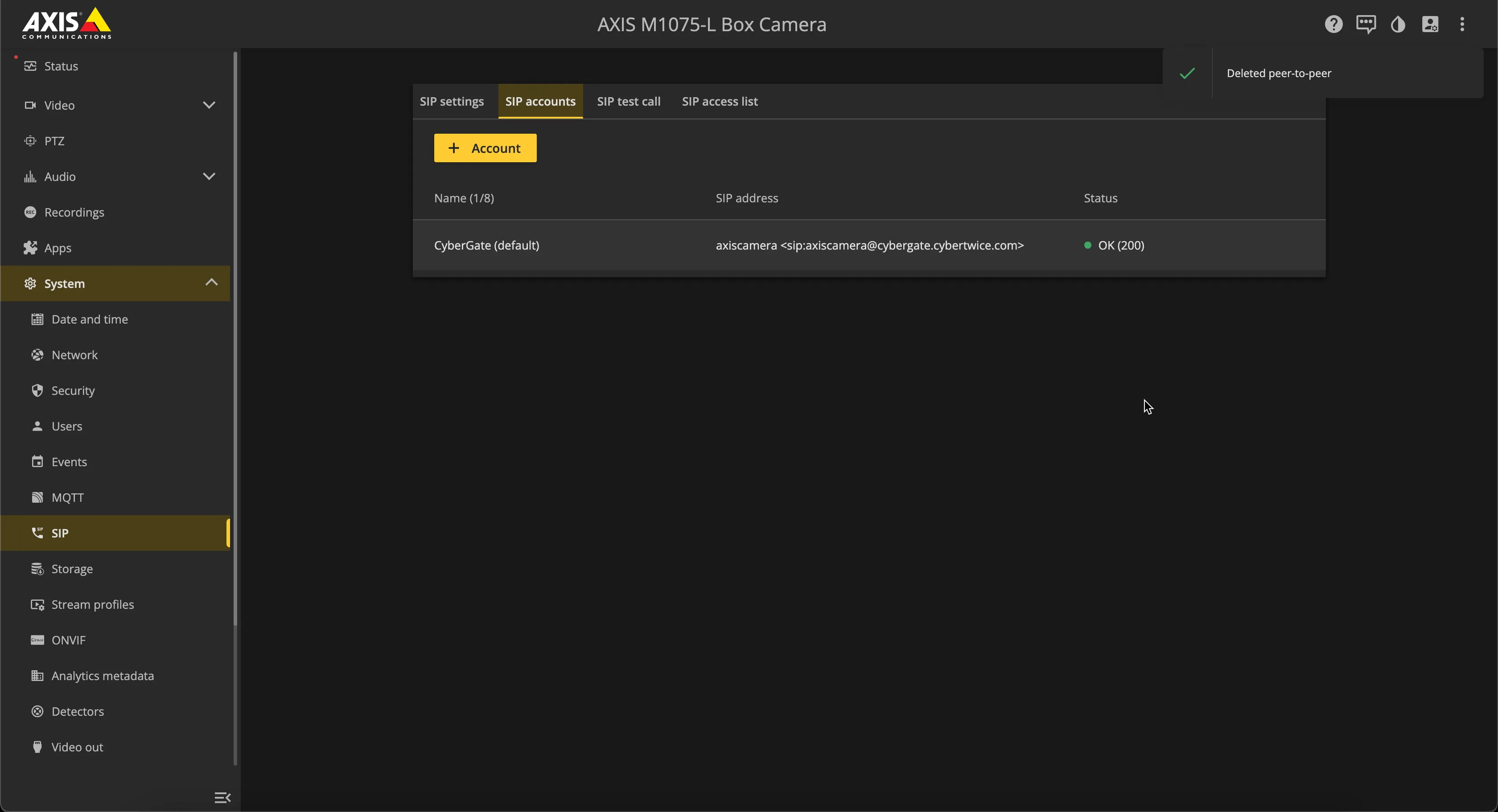 AXIS - SIP configuration done