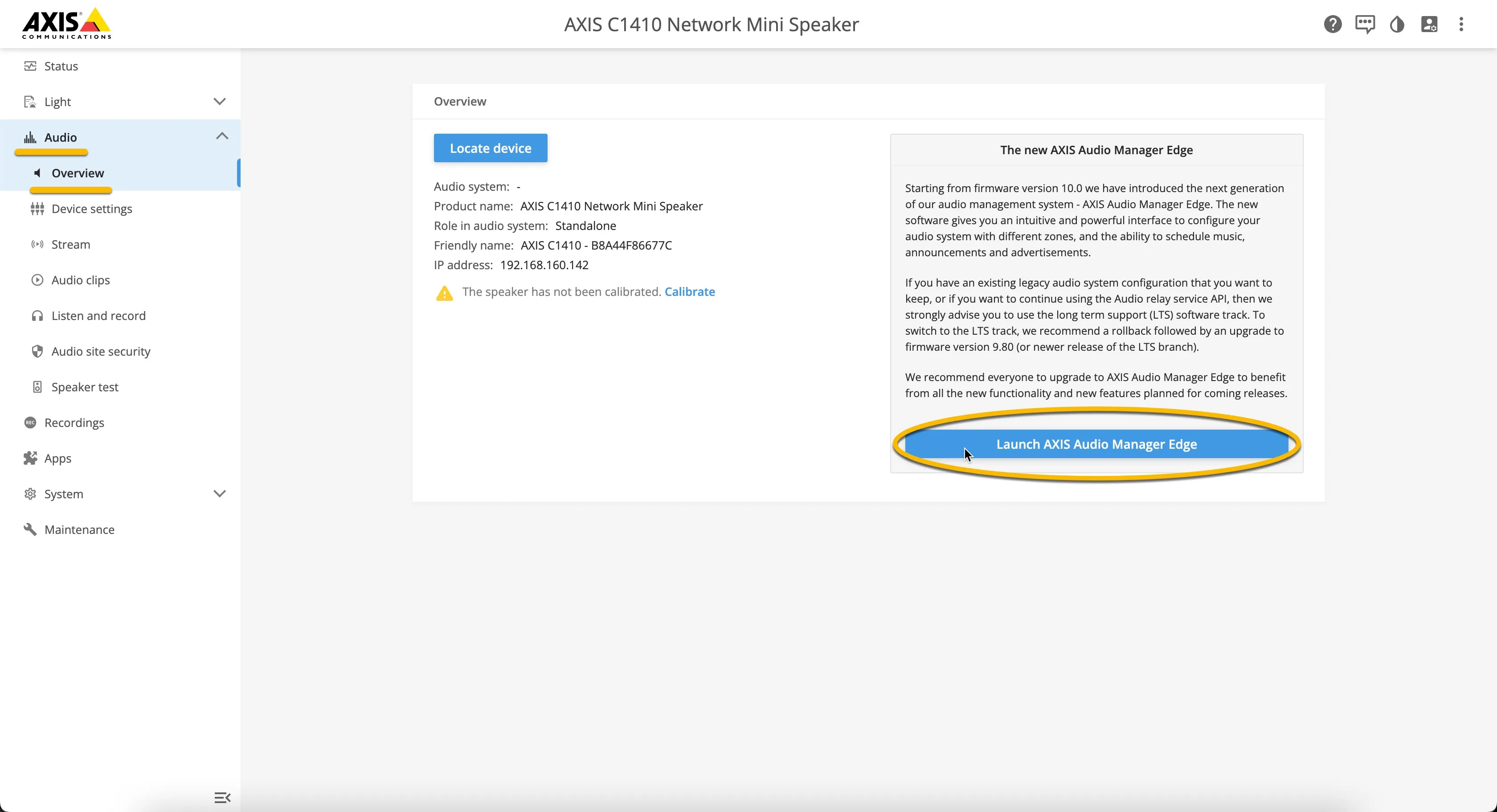 Audio - Overview - Launch AXIS audio manager Edge Audio - Overview - Launch AXIS audio manager Edge