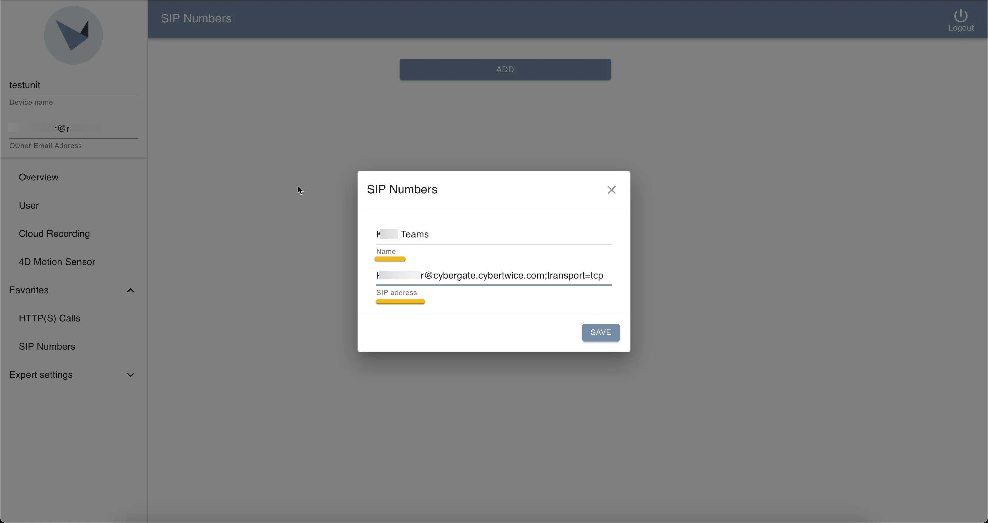 Doorbird - Add SIP number