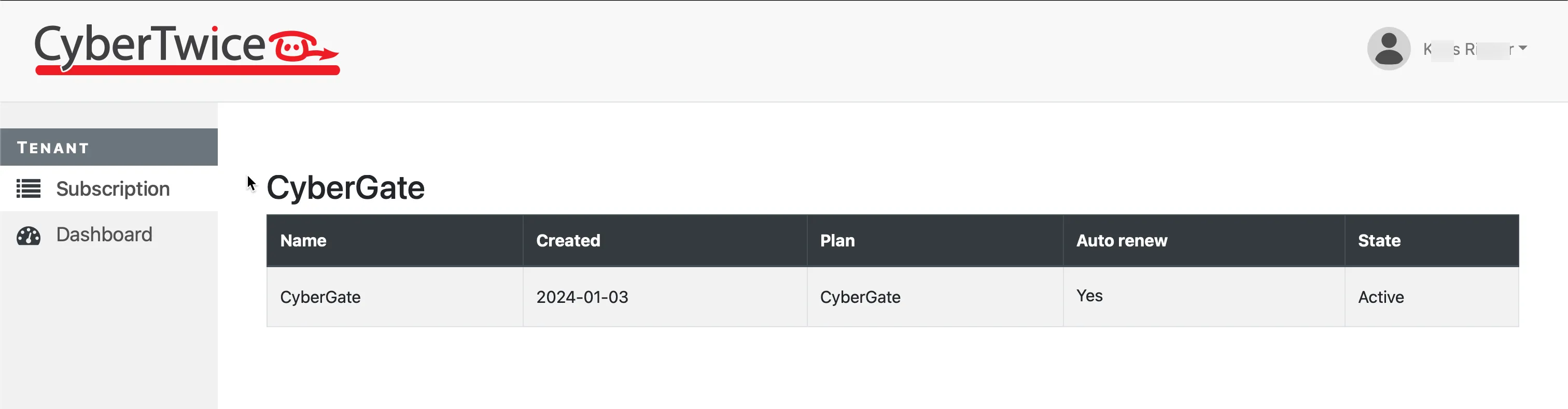 ATTEST management portal ‘Subscription’