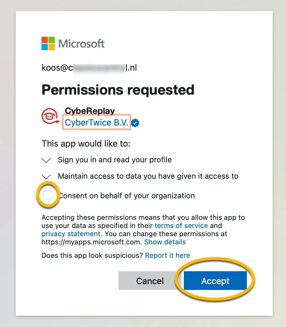 Microsofts ‘Permissions requested’ window - for ATTEST Replay
