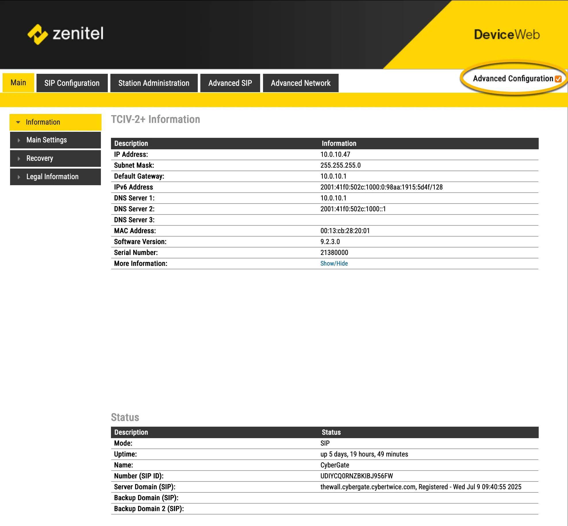 Zenitel - Advanced configuration