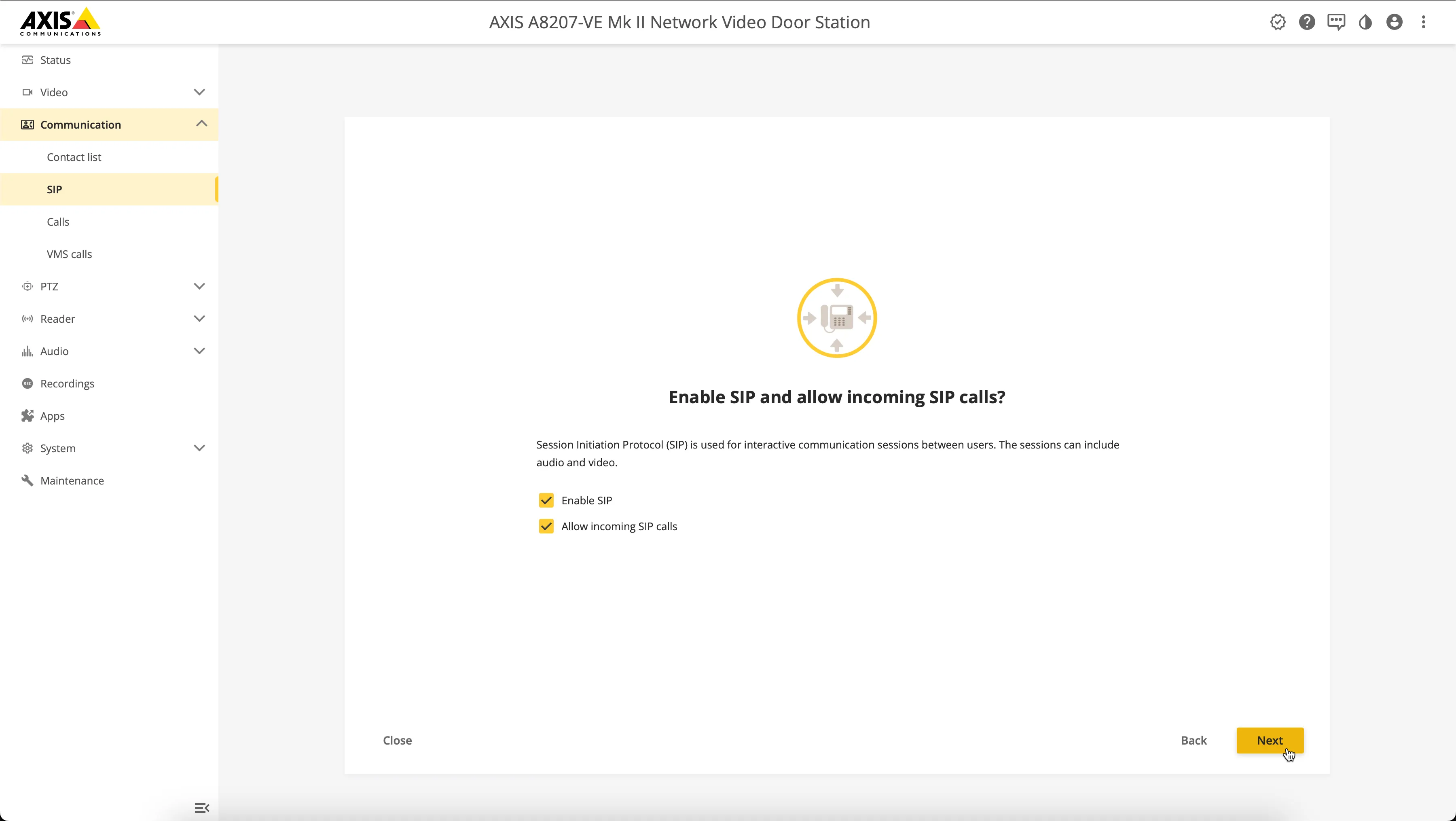 AXIS - Enable SIP
