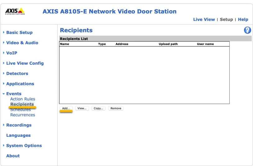 AXIS - Events - Recipients