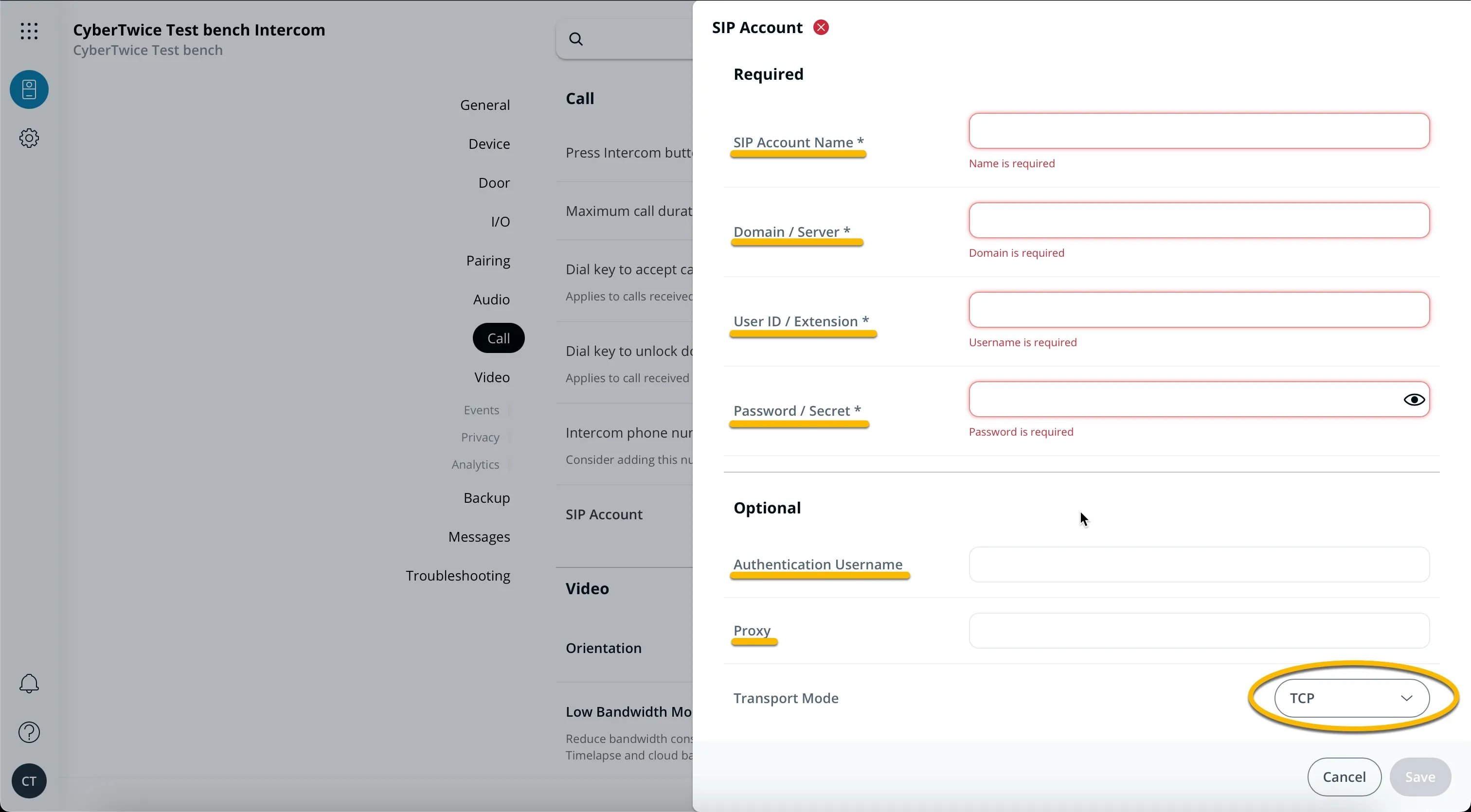 Verkada - Add SIP Account