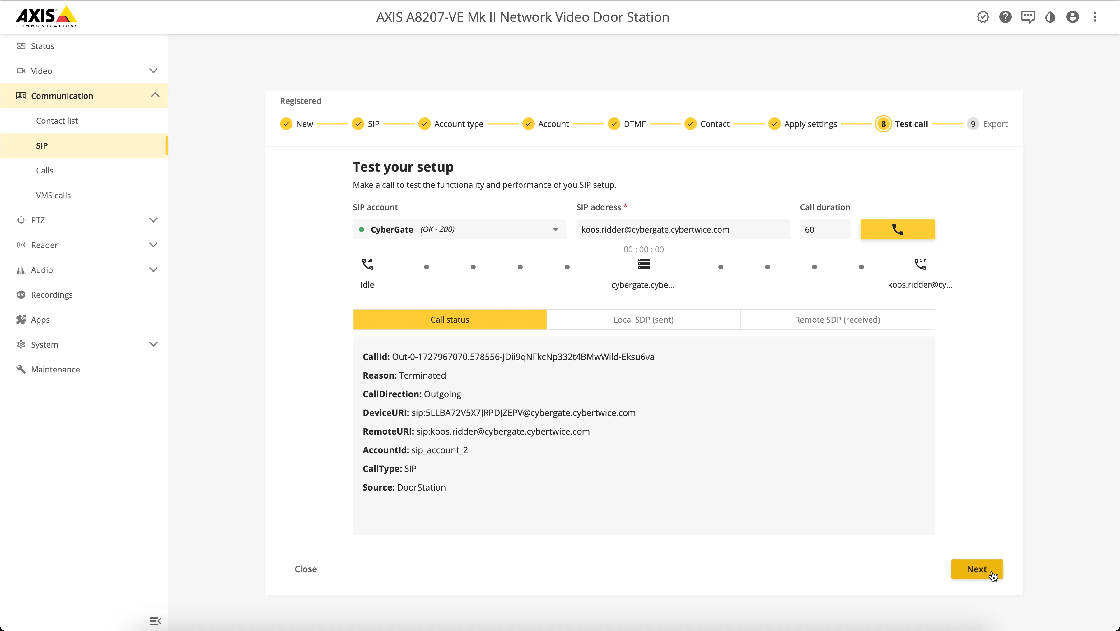 AXIS - Test setup