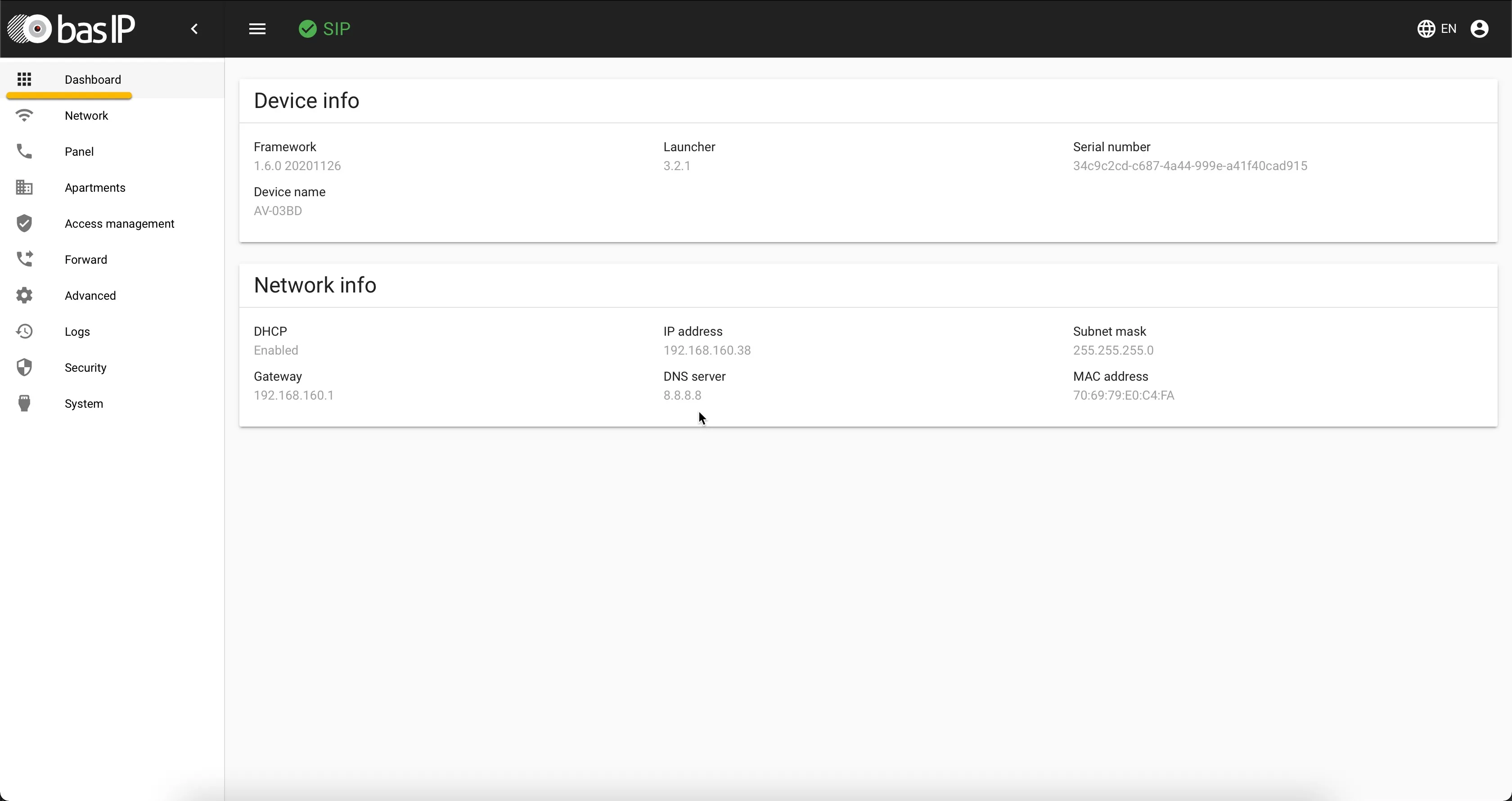 BAS-IP - Dashboard