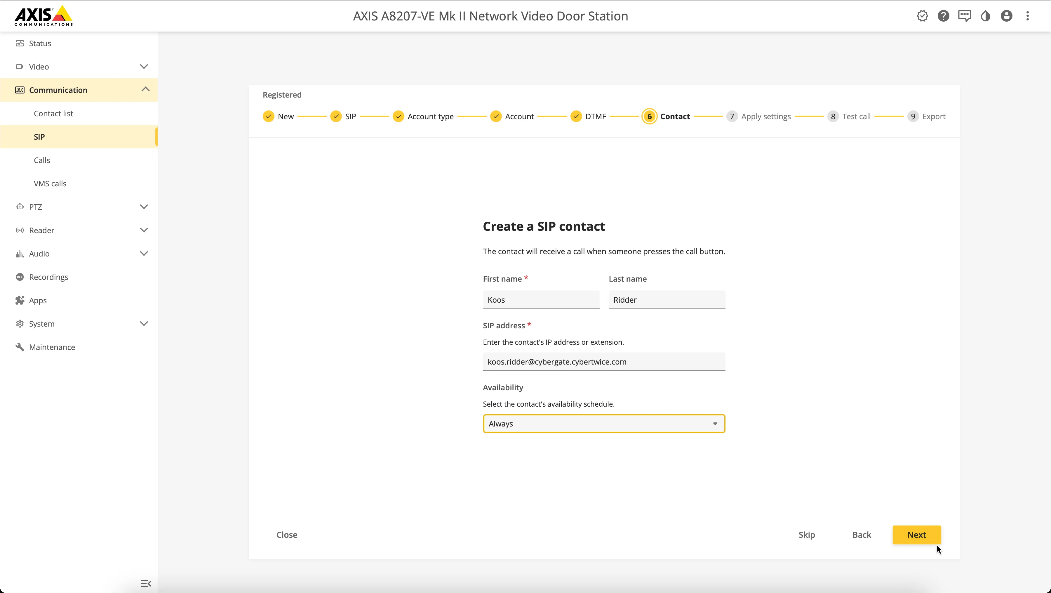 AXIS - Create contact