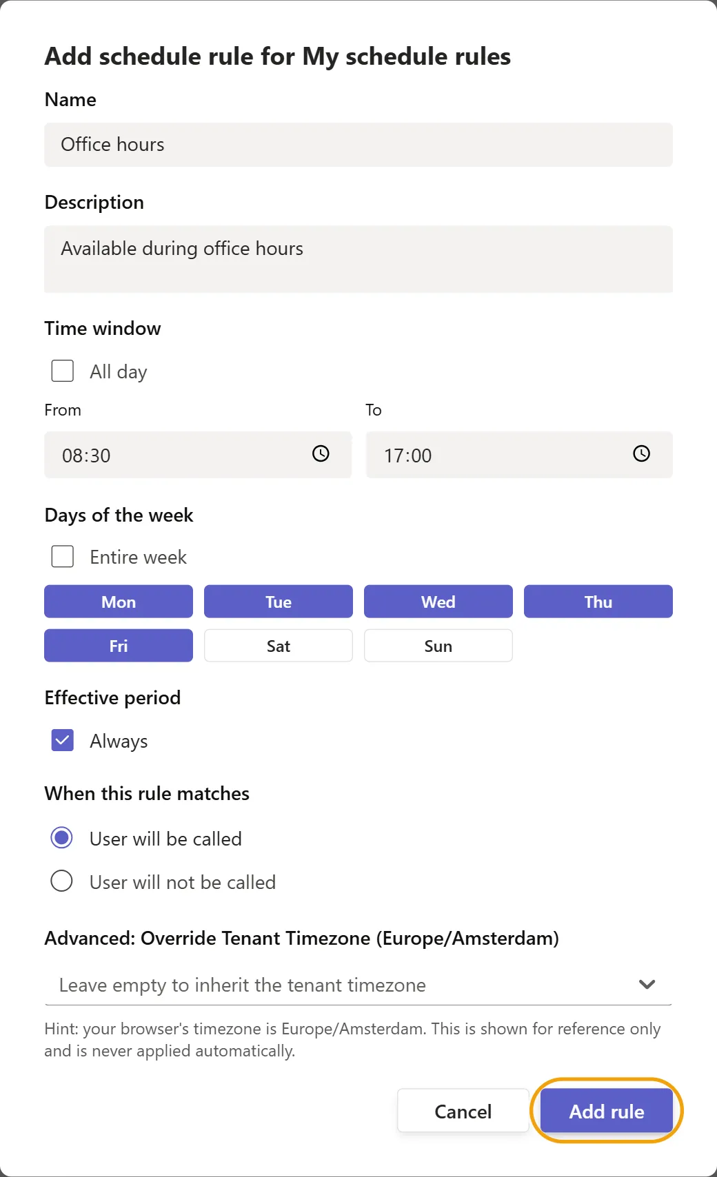 CyberGate App - My Schedule - a rule for office hours
