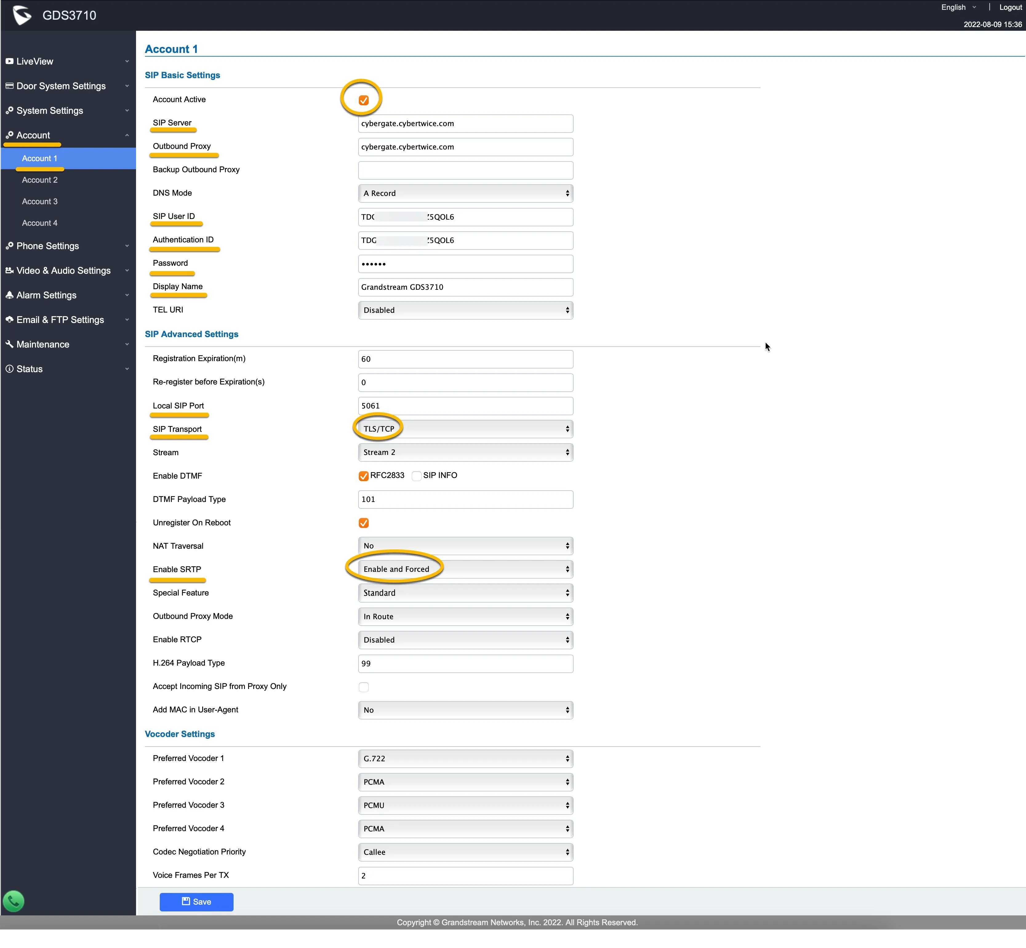 Grandstream - Secure SIP (TLS) 