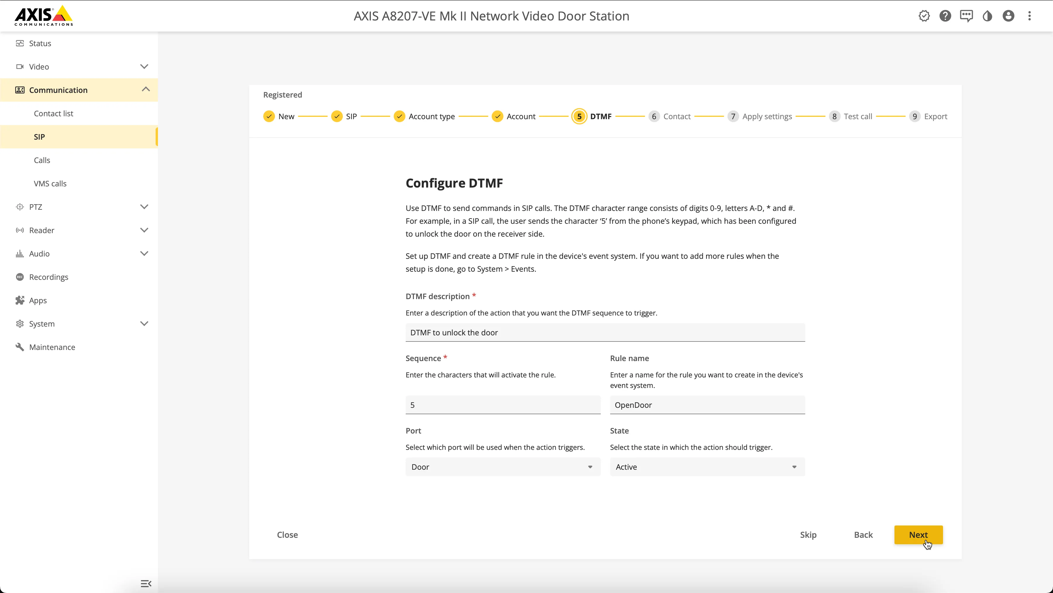 AXIS - Configure DTMF