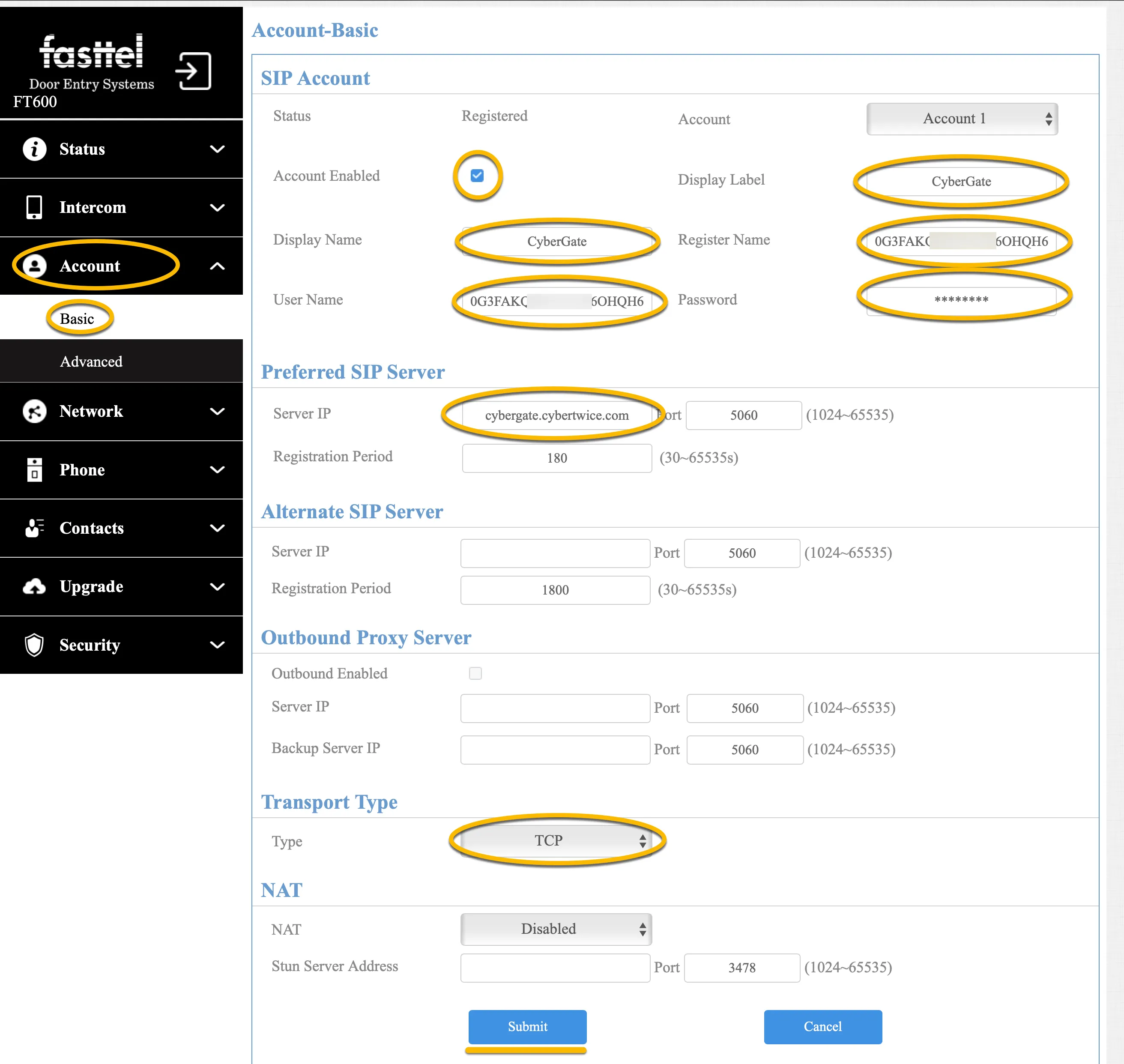 Fasttel FT600 - Account - Basic
