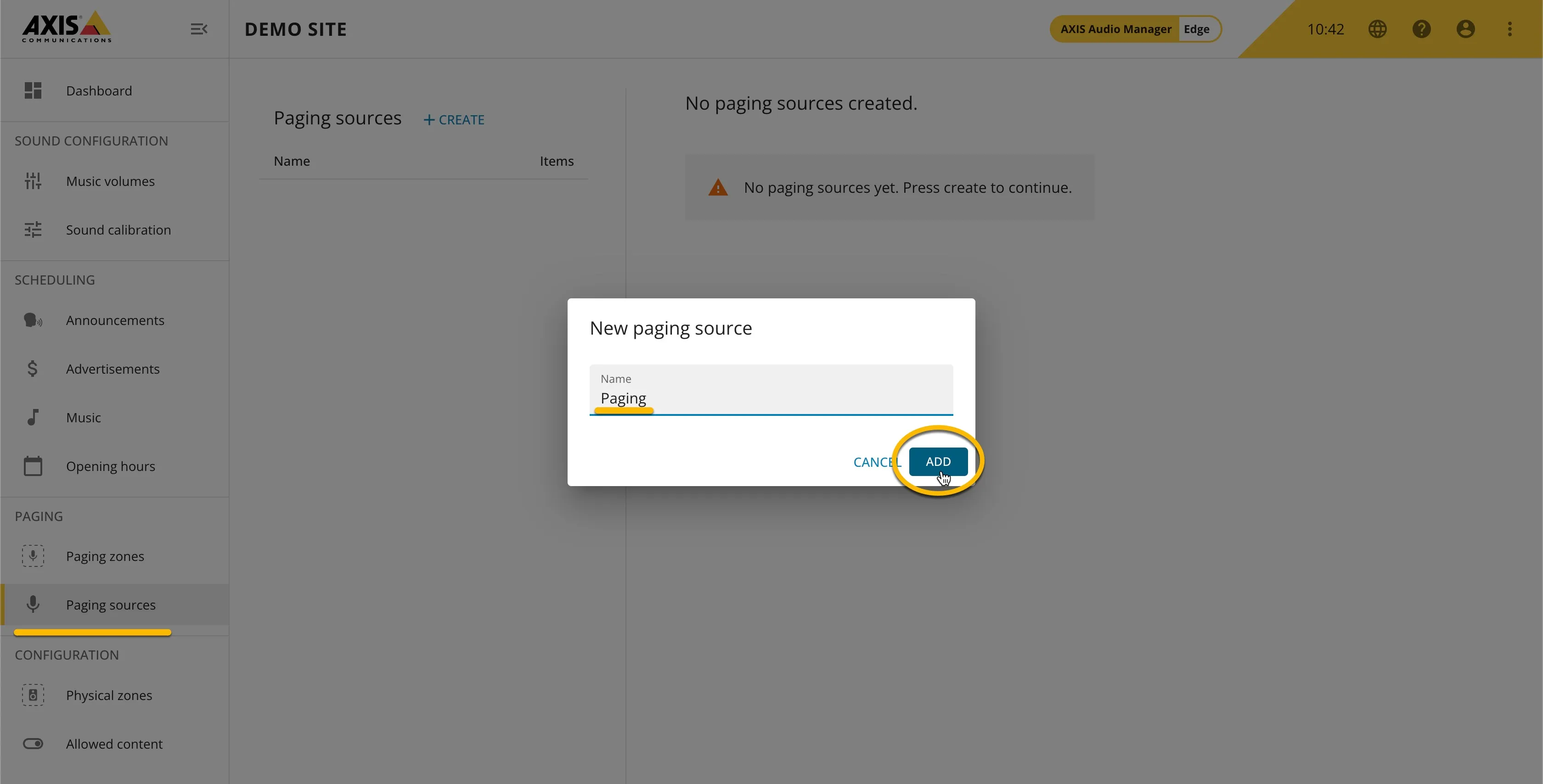 AXIS audio manager Edge - Name the Paging source AXIS audio manager Edge - Name the Paging source