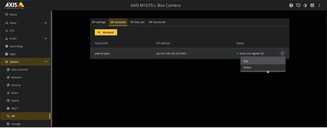 AXIS - Remove peer-to-peer account