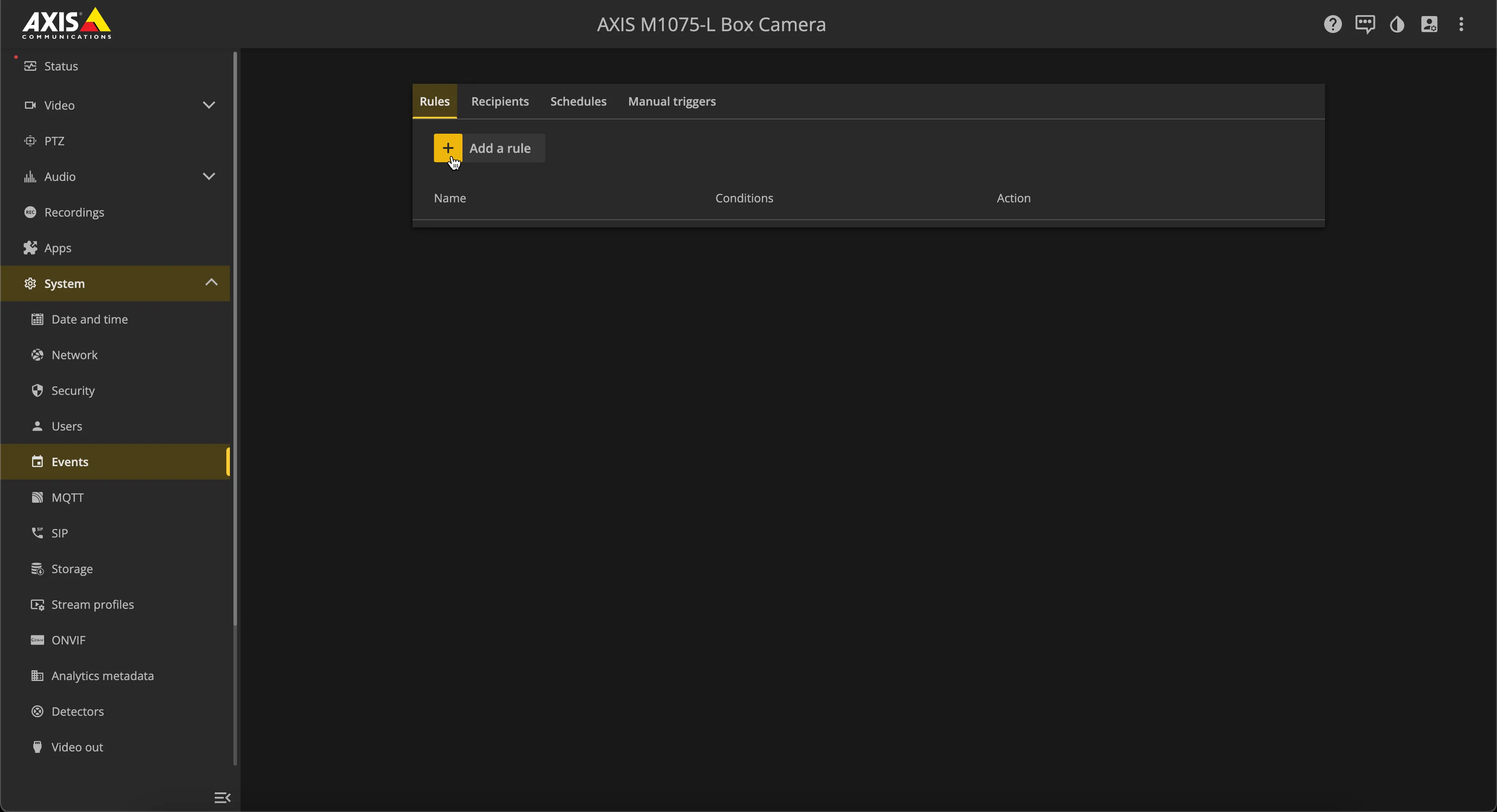 AXIS - System - Events - Rules - Add Rule
