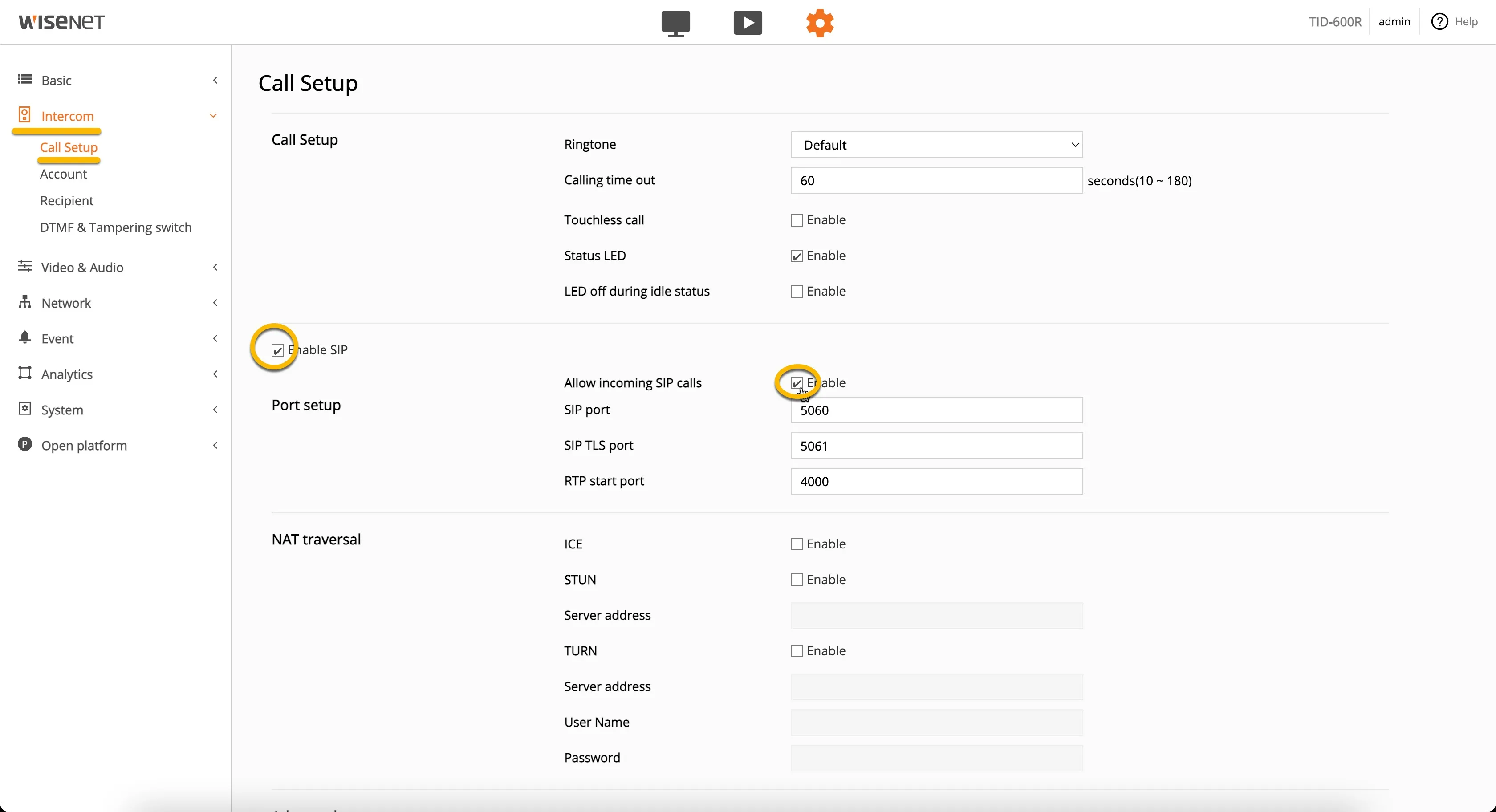 Hanwha - Intercom - Call setup Hanwha - Intercom - Call setup