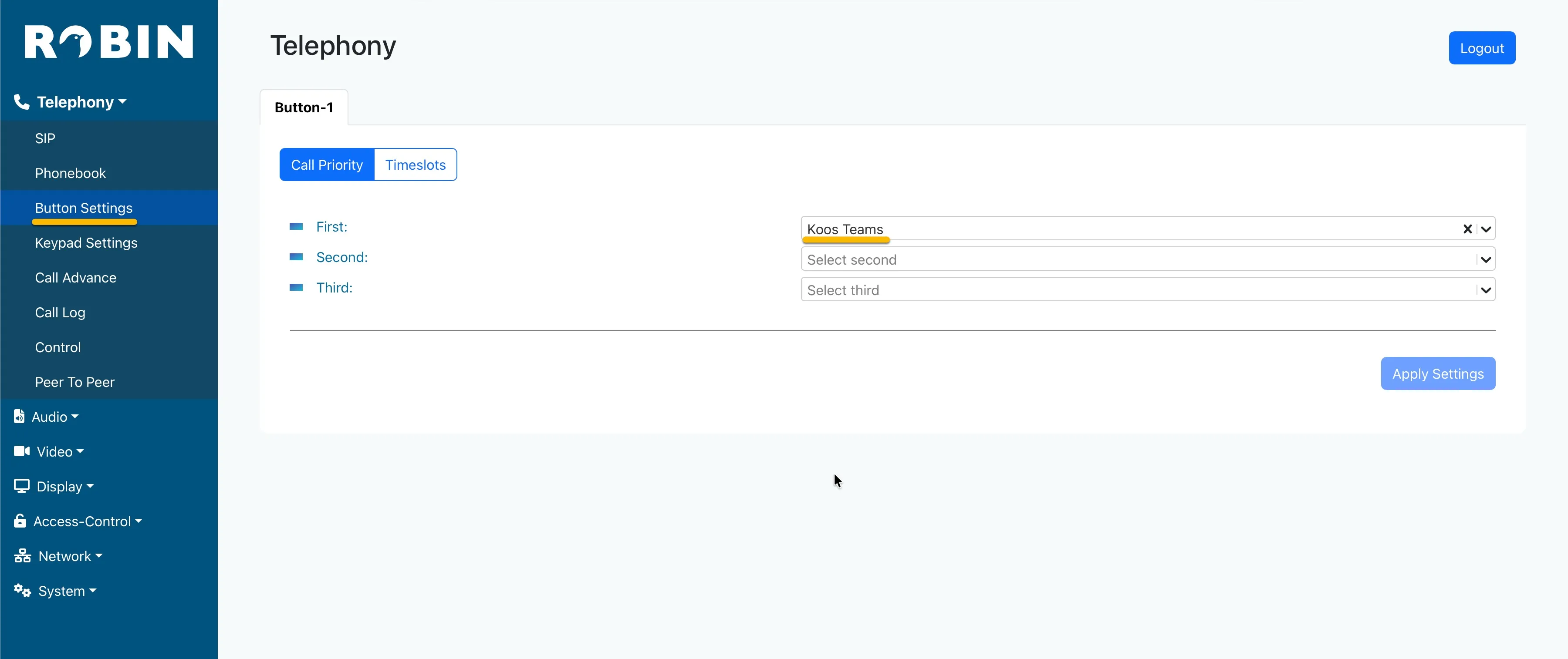 Robin - Telephony - Button configuration