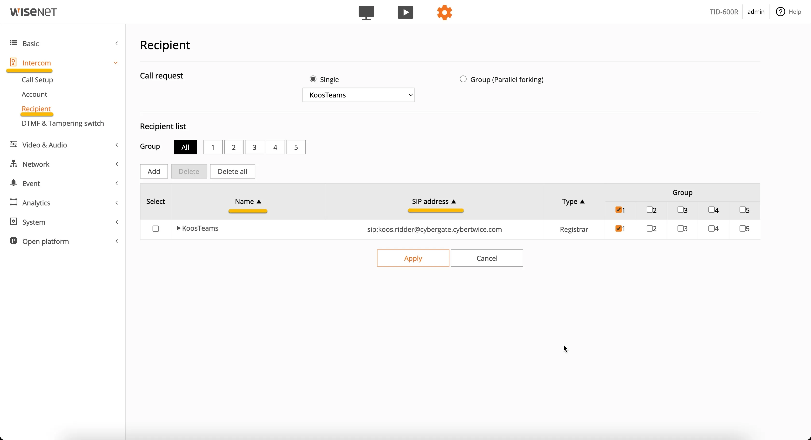 Hanwha - Receptient - Receptient added Hanwha - Receptient - Receptient added