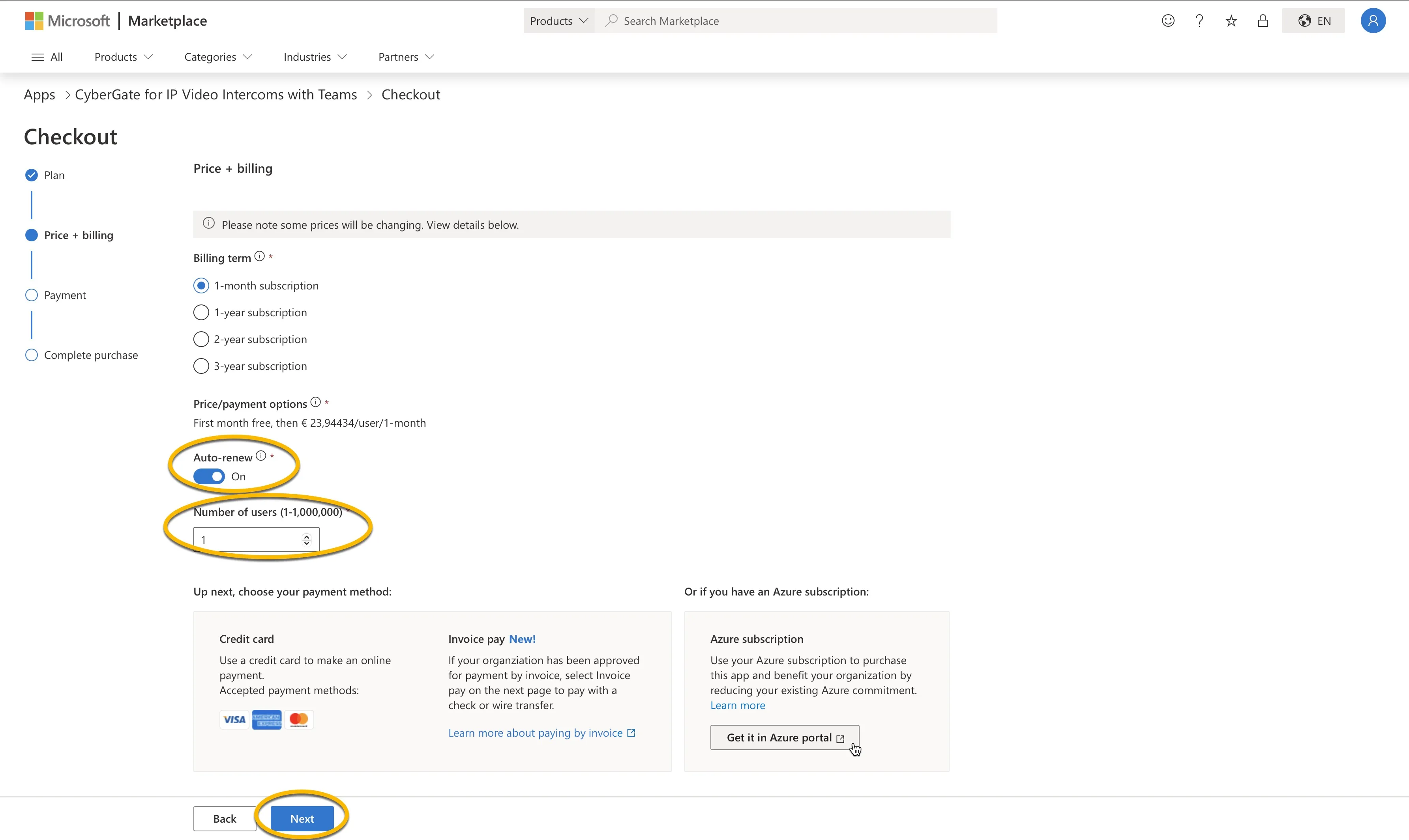CyberGate price + billing